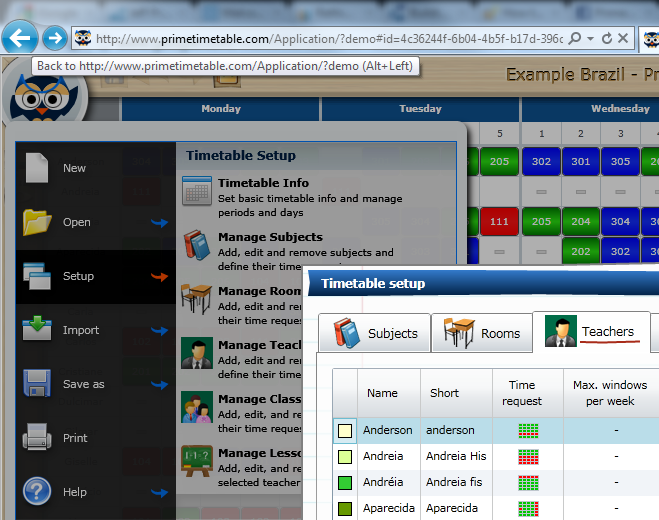 Browsing timetables using back and forward