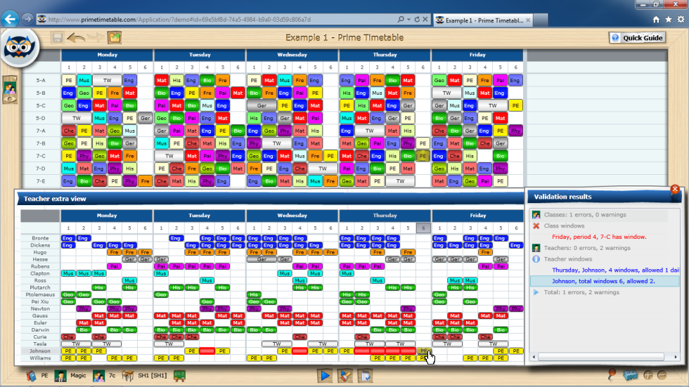 Instant timetable validation in extra view